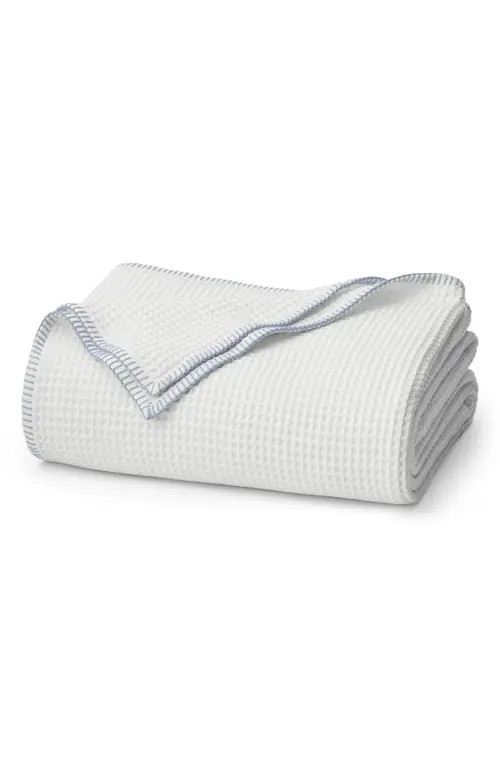 Boll & Branch Organic Cotton Waffle Whipstitch Blanket in White/hydrangea at Nordstrom, Size King/california King | Nordstrom