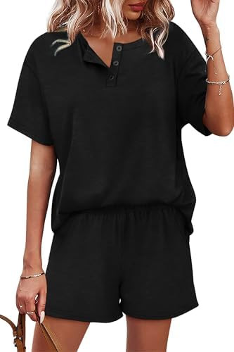 WIHOLL 2 Piece Sets for Women Lounge Sets Summer Outfits 2026 Button Down Short Sleeve Tops and S... | Amazon (US)