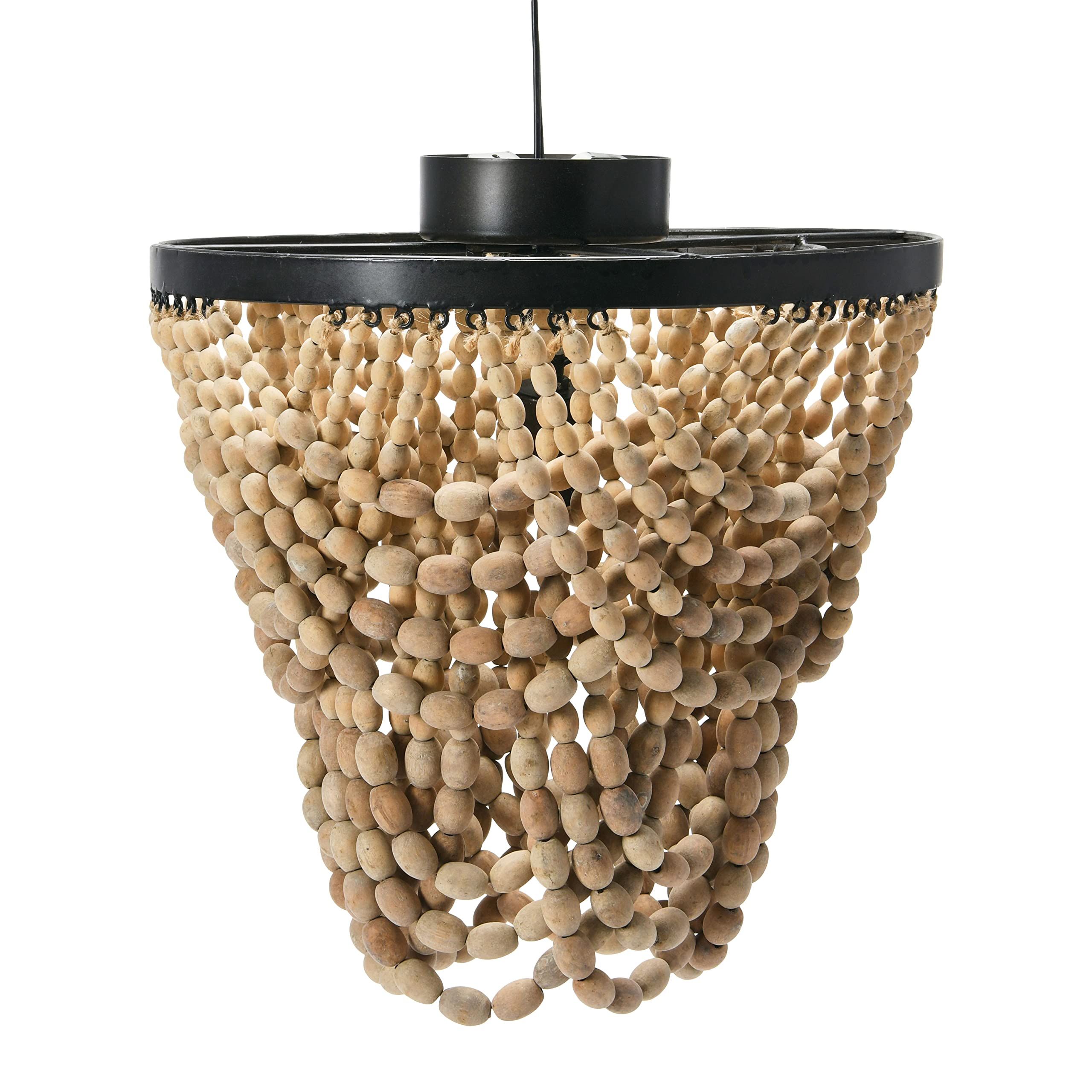 Creative Co-Op 2-Tier Draped Wood Bead Semi-Flush Mount Ceiling Light, Natural | Amazon (US)