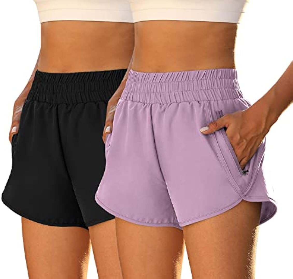 Fengbay 2 Pack Women's Running Shorts High Waisted Athletic Shorts Pocket Sport Workout Shorts Quick | Amazon (US)