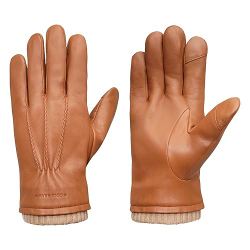 Cole Haan Premium Brown Leather Gloves for Men, Size Medium, Touchscreen Thumb and Index Finger, Knit Cuff, Insulated Lining, and Three-Point Stitch | Amazon (US)