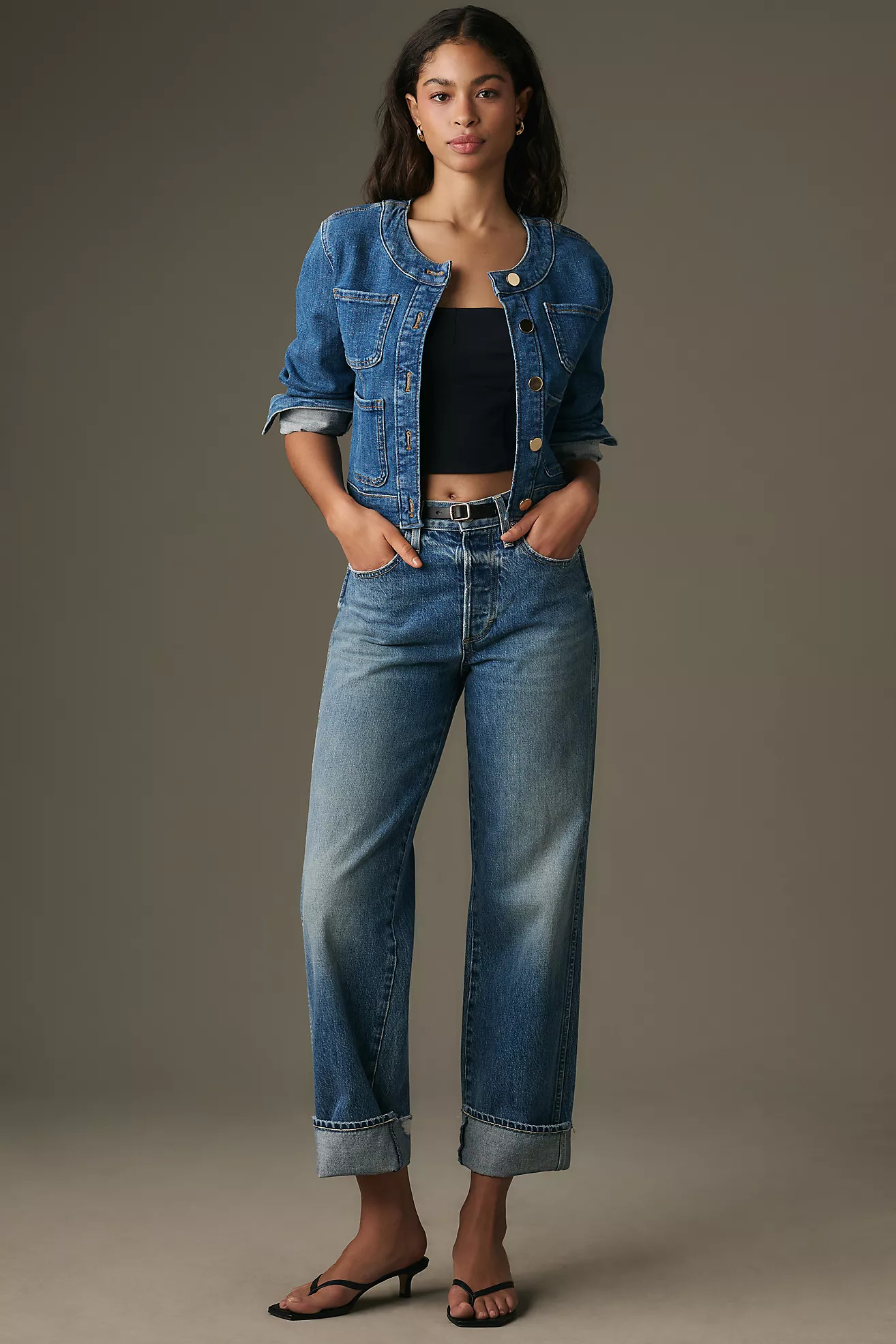 AMO Sonia Cuffed Mid-Rise Straight-Leg Jeans | Anthropologie (US)