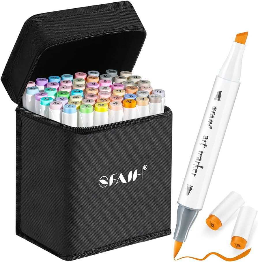 SFAIH Pastel Alcohol Markers Brush Tip - 51 Colors Double Tipped Art Markers for Artist Adult Col... | Amazon (US)