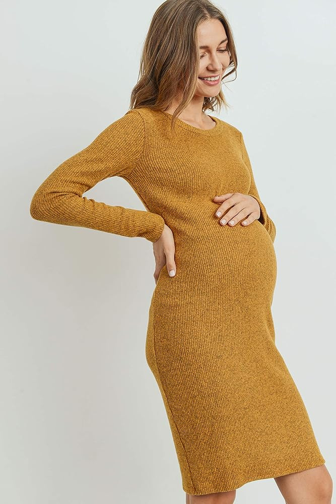 HELLO MIZ Women's Knit Ribbed Maternity Dress with Long Sleeve | Amazon (US)
