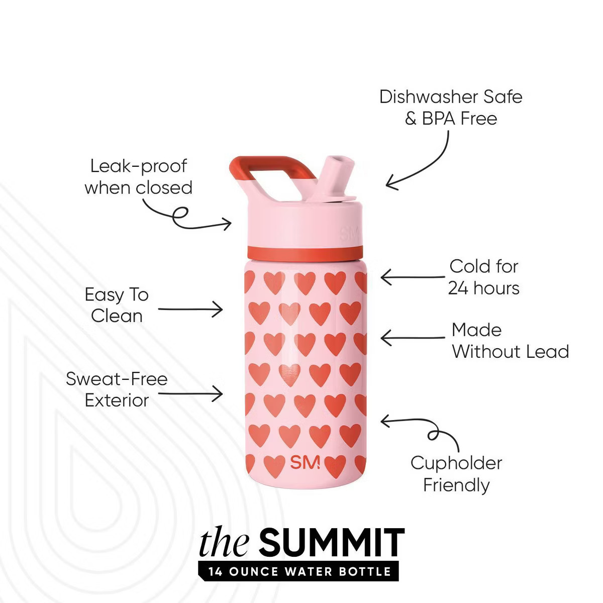 Simple Modern 14oz Summit Sweetheart Water Bottle Light Pink/Red | Target