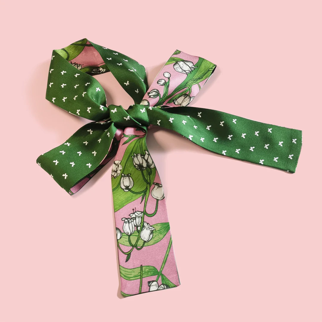 100% Mulberry Silk Skinny Scarf in Flower Butterfly Inspired Printed Bag Handle Hairband Ribbon H... | Etsy (US)