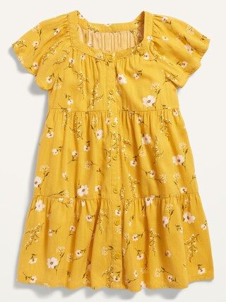Short-Sleeve Button-Front Tiered Floral Dress for Toddler Girls | Old Navy (US)