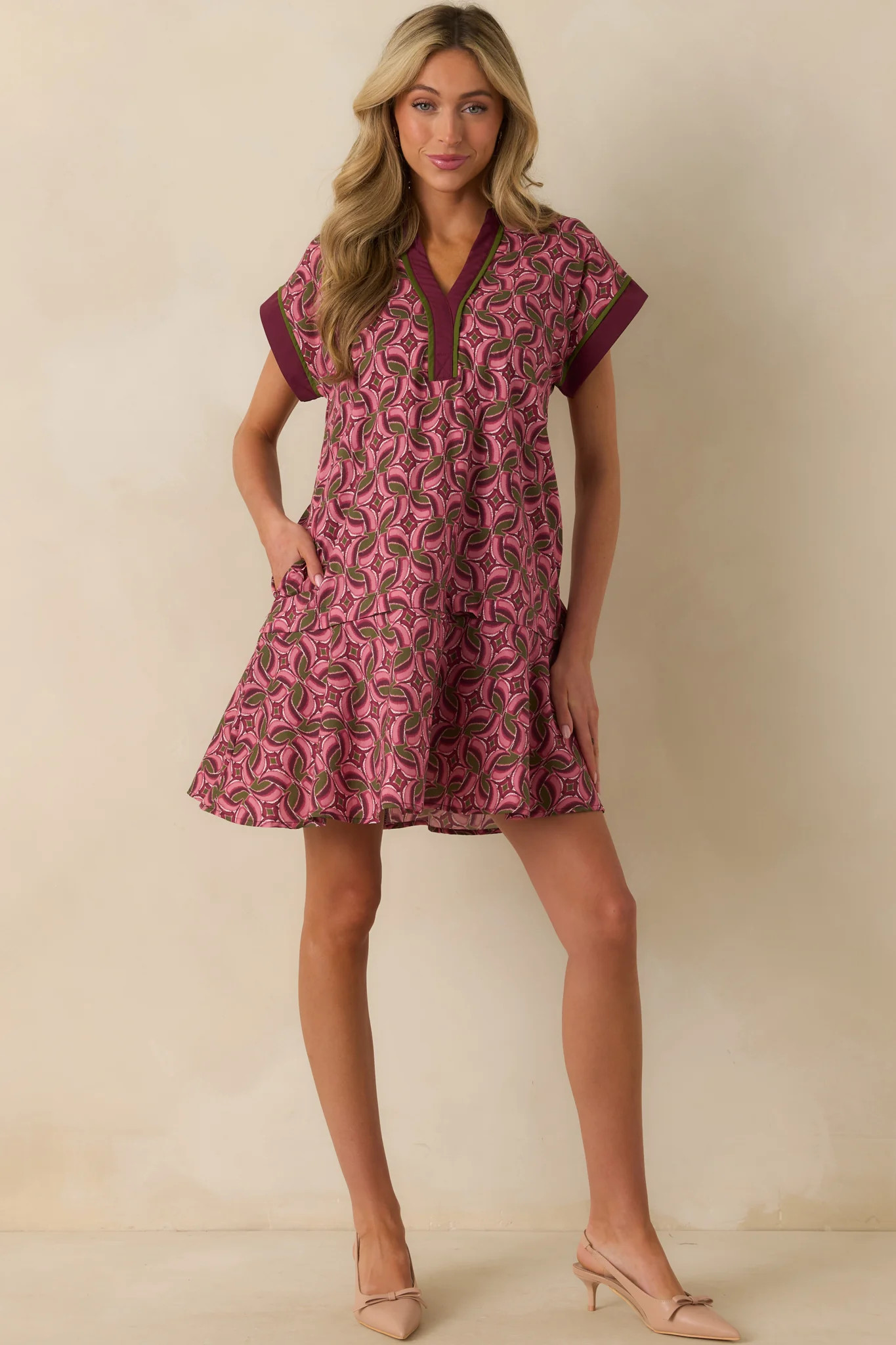 Always Knew It Light Mauve Geometric Print Cotton Mini Dress | Red Dress