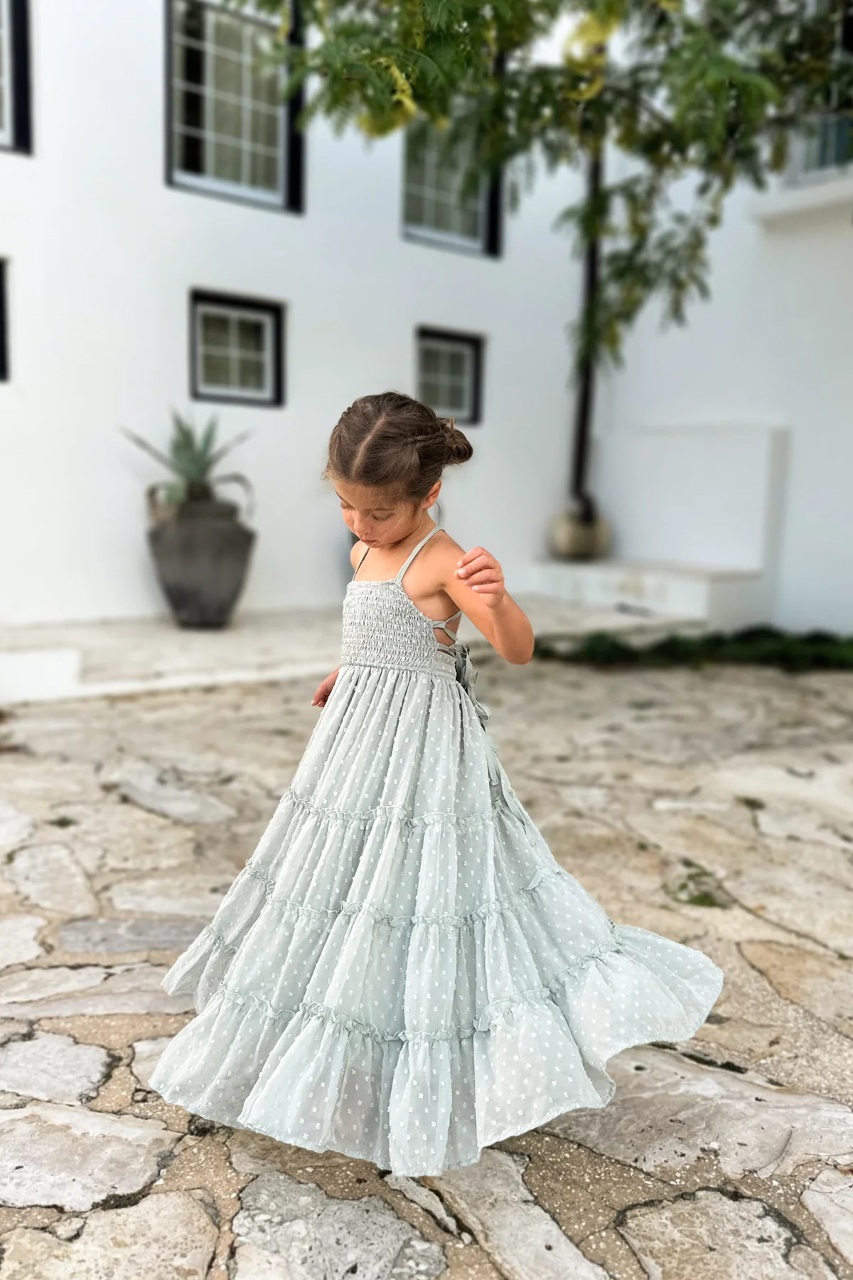 Vera Flow Dress (sage swiss dot) | INDIE BLUE