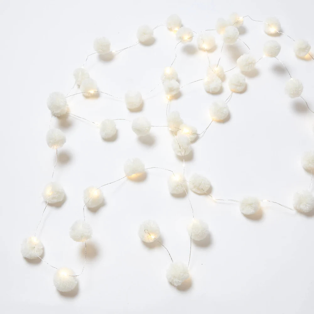 White Pom Pom String Light Set | Dormify