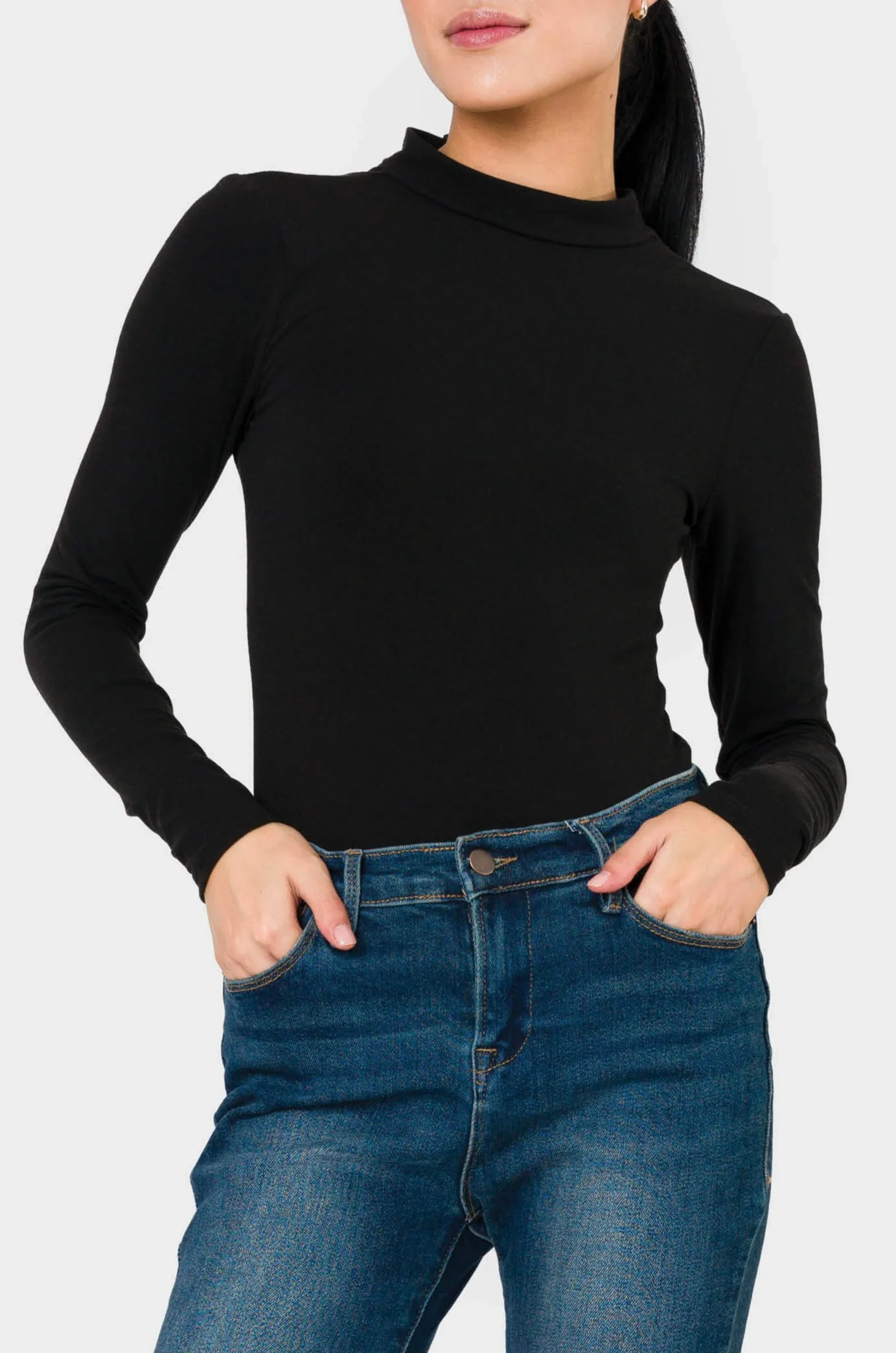 Long Sleeve Essential Mock Neck Thong Bodysuit | Gibson