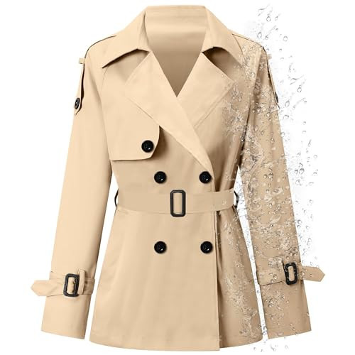 Betusline Women's Double Breasted Short Trench Coat Water-Resistant with Belt, X-Small - XX-Large | Amazon (US)
