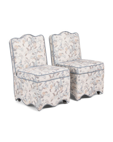 Set Of 2 21X33.5 Scalloped Dining Chair With Caster Wheels, Polyester | TJ Maxx