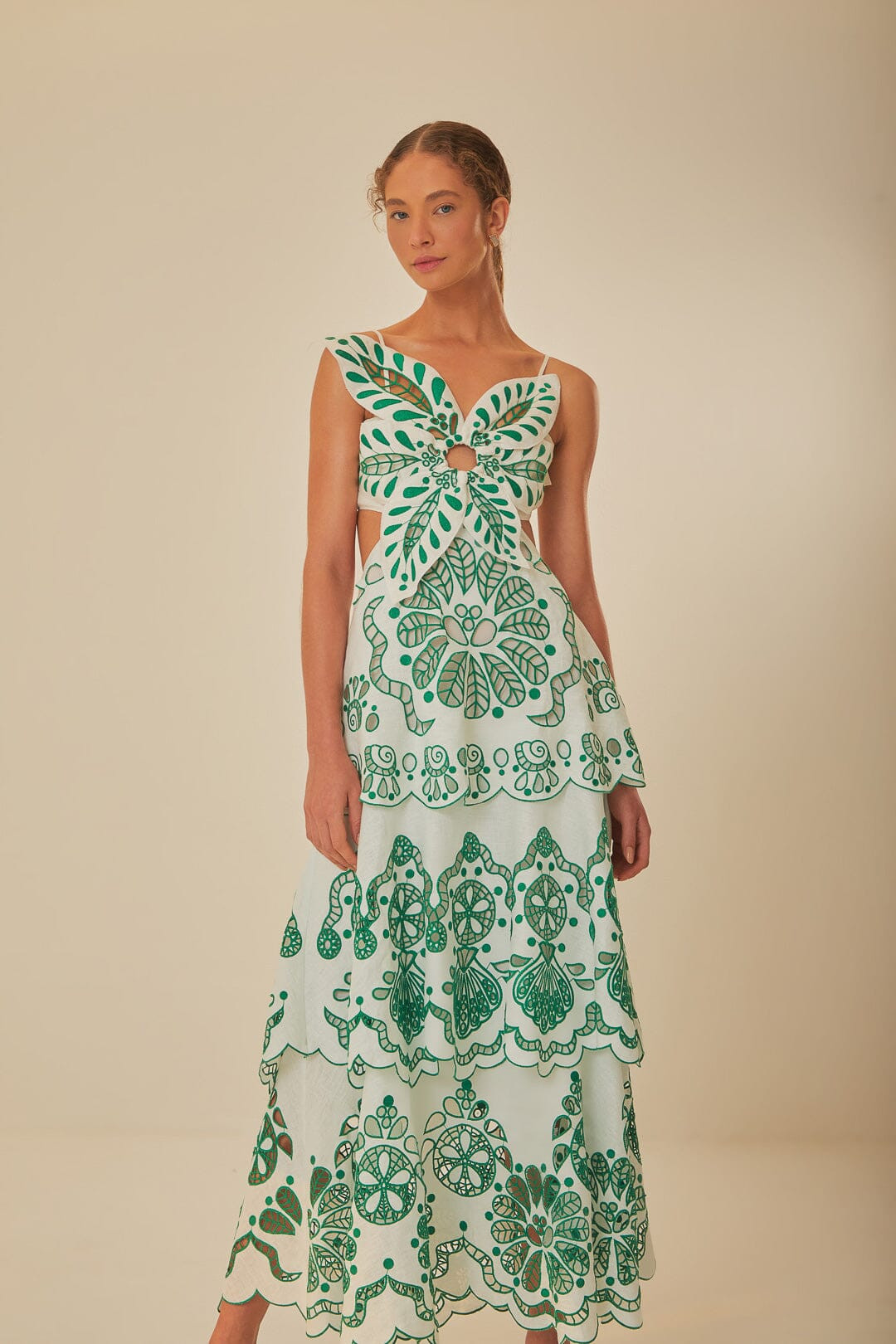 Off-White Flower Richelieu Euroflax™ Premium Linen Midi Dress | FarmRio (US)