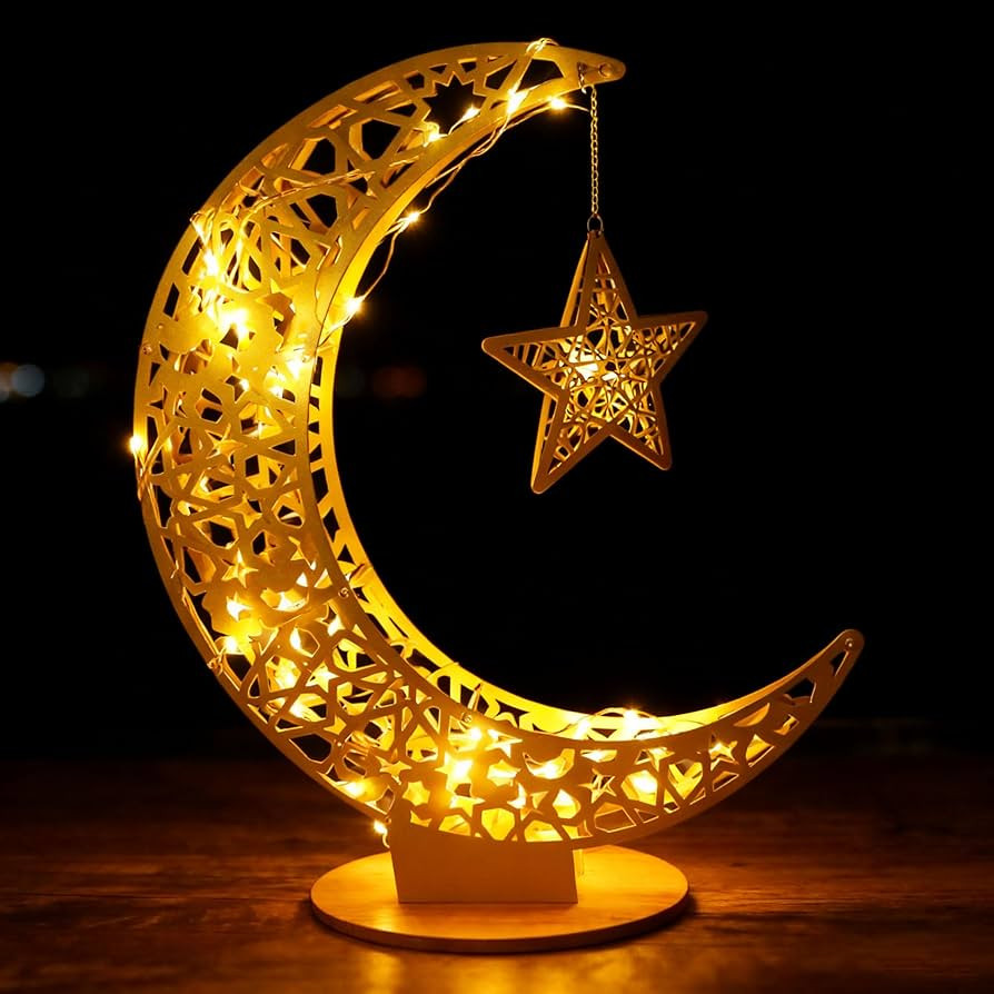40inch Ramadan Crescent Moon Decor, Gold Ramadan Lamp Eid Decorations for Home, Islamic Decoratio... | Amazon (US)