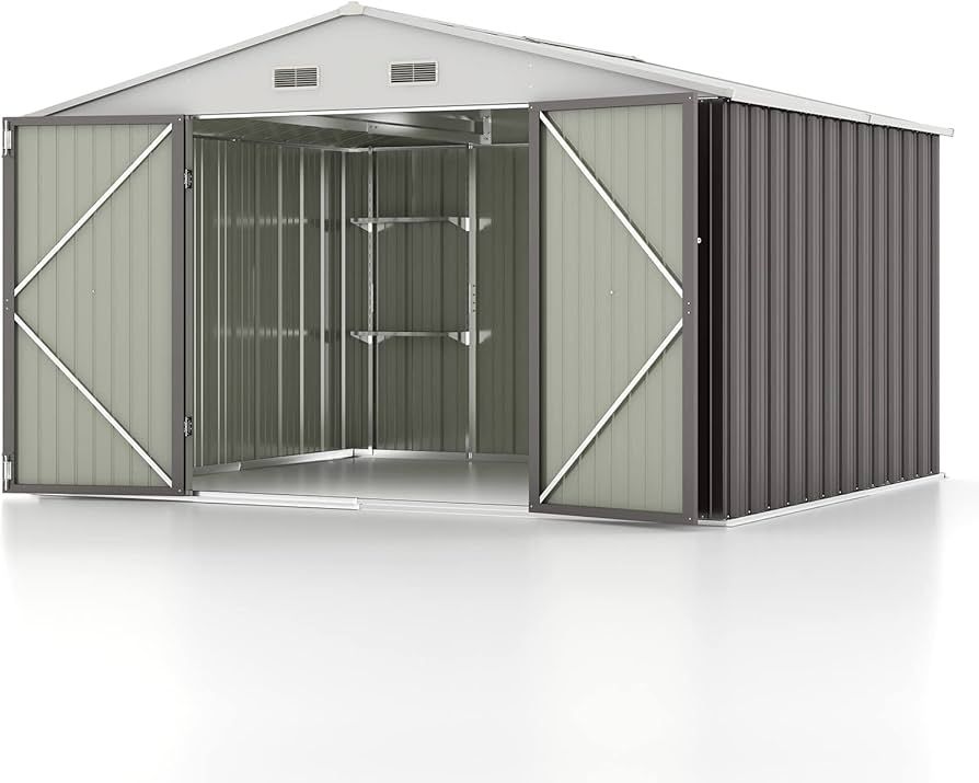 Patiowell 10 x 10 FT Metal Outdoor Storage Shed with Detachable Storage Shelves, Large Steel Util... | Amazon (US)