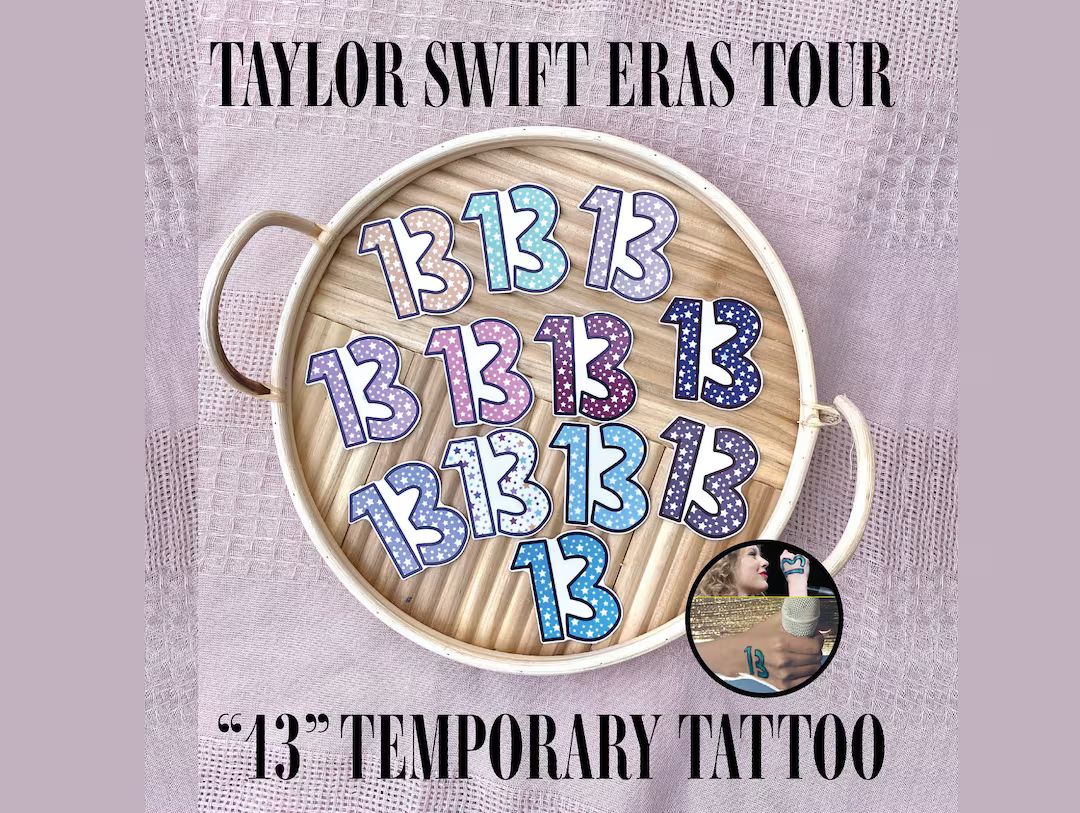 Taylor Swift Eras Tour 13 Temporary Tattoo, Swiftie Merch, TS Tour, Tour Accessories, Eras Tour, ... | Etsy (US)