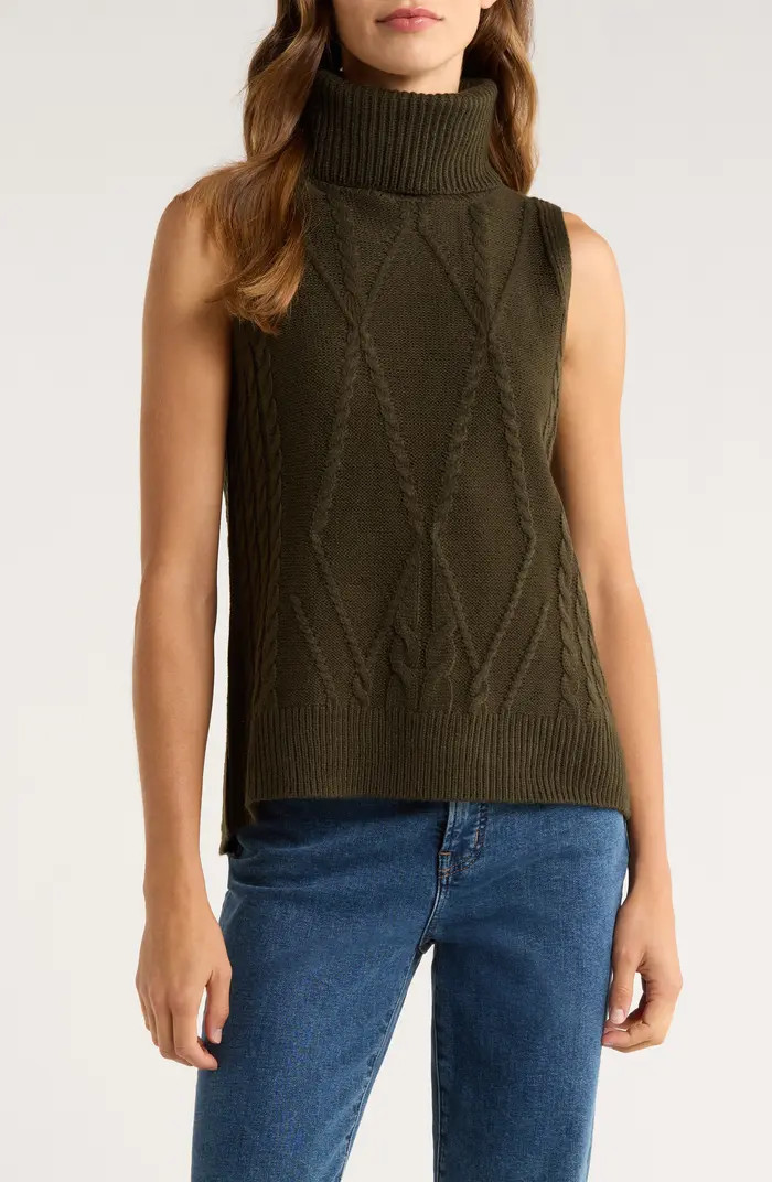 Cable Stitch Sleeveless Turtleneck Sweater | Nordstrom