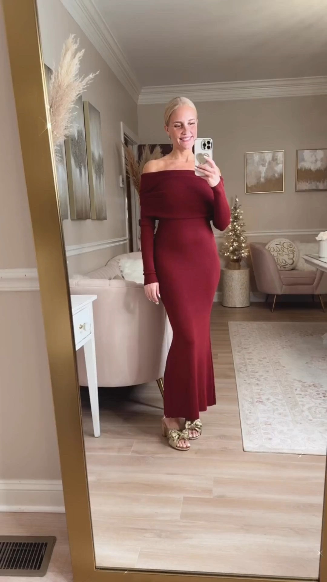 Love this  red off the shoulder long sleeve maxi sweater dress!

#LTKSeasonal #LTKHoliday #LTKOver40