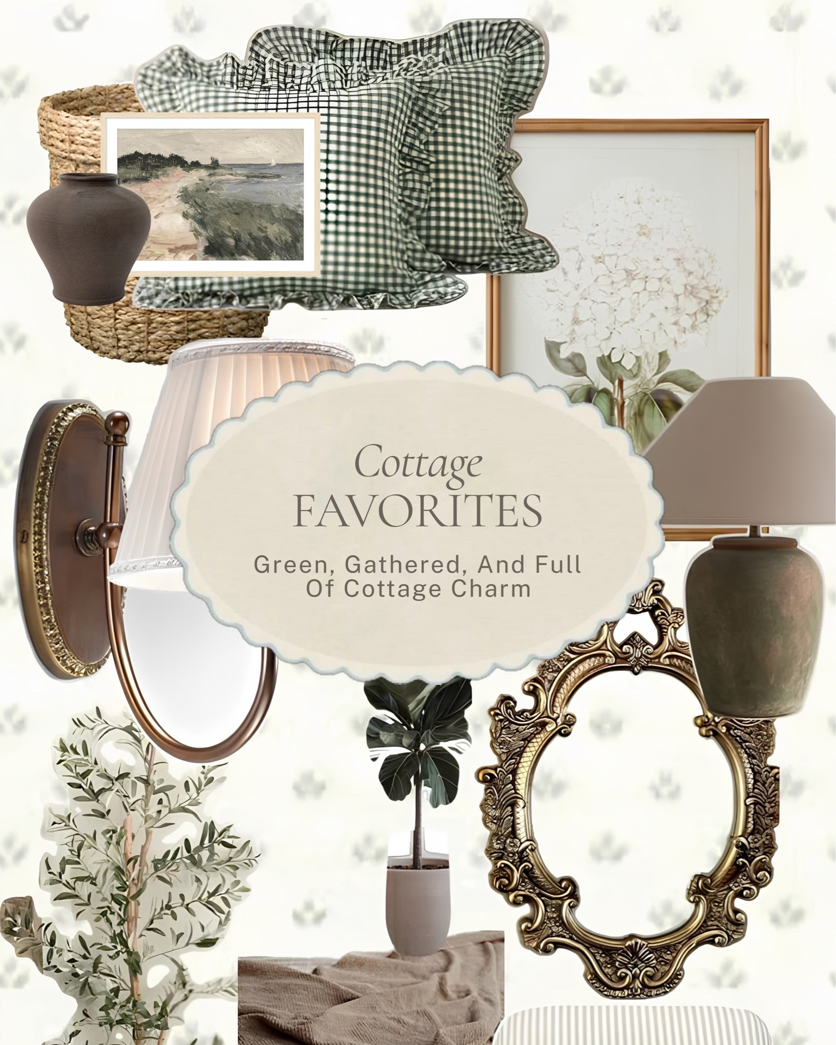 The green accents that make a room feel fresh and collected ✨ 

A gingham ruffle pillow, a bronze sconce, an ornate gilded mirror, a fiddle leaf fig, a coastal landscape print, and a ceramic lamp that pulls it all together. 

All linked here 🤍 

#LTKhome