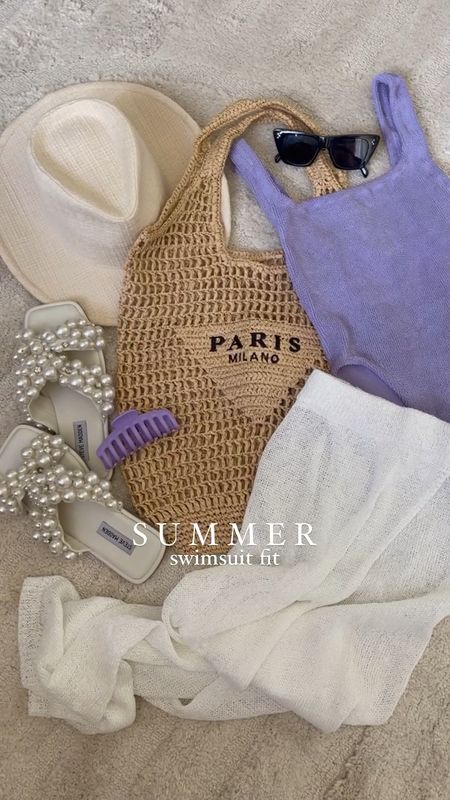 F A S H I O N \ summer swimsuit fit! The best splurge worthy one piece suit paired with many great finds including this Paris straw tote from Amazon - $25!!

Pearl slides
Hat
Outfit
Resortwear
Vacation 

#LTKSeasonal #LTKswim #LTKunder50