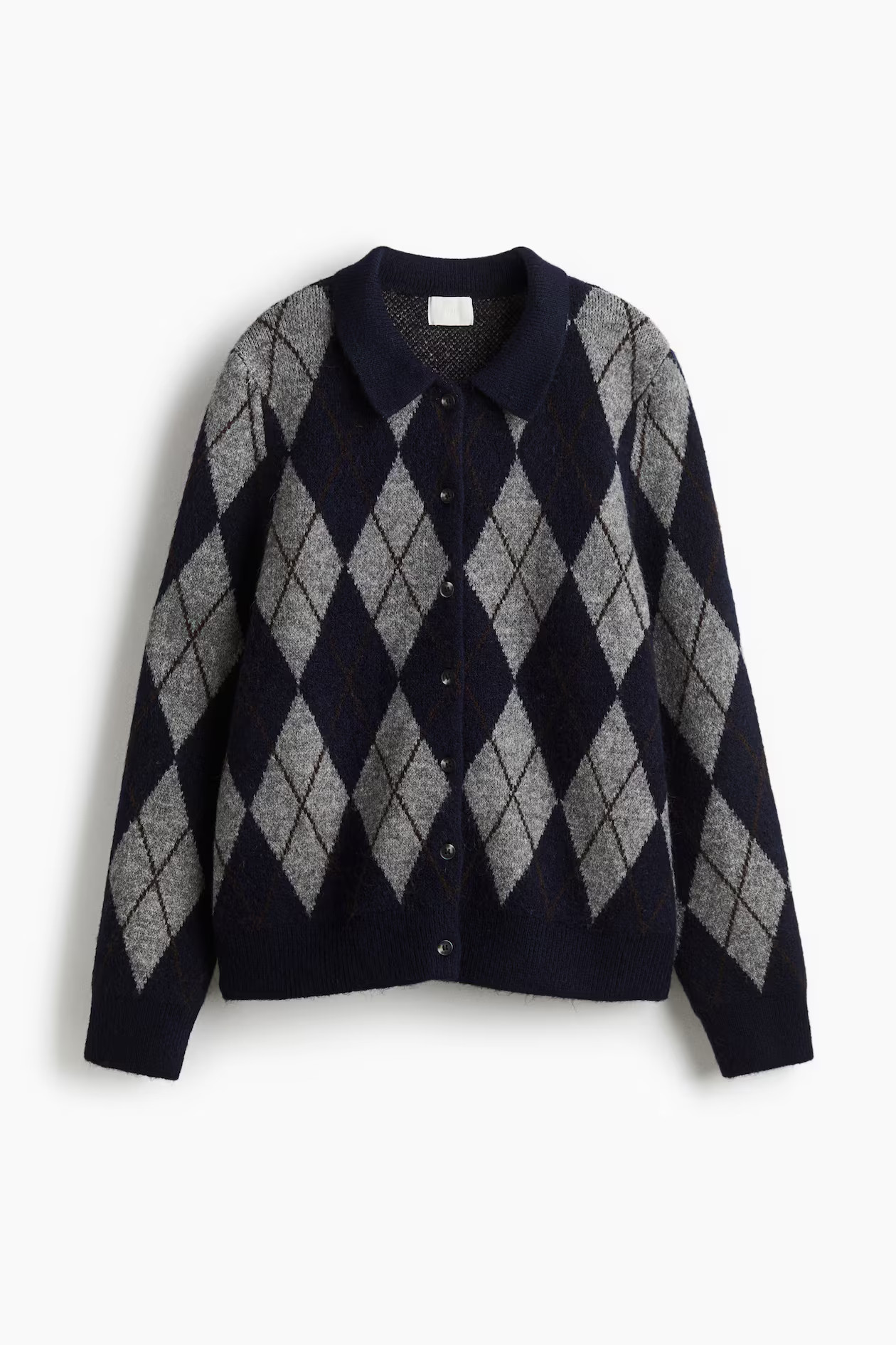 Collared cardigan - Navy blue/Argyle pattern - Ladies | H&M GB | H&M (UK, MY, IN, SG, PH, TW, HK)