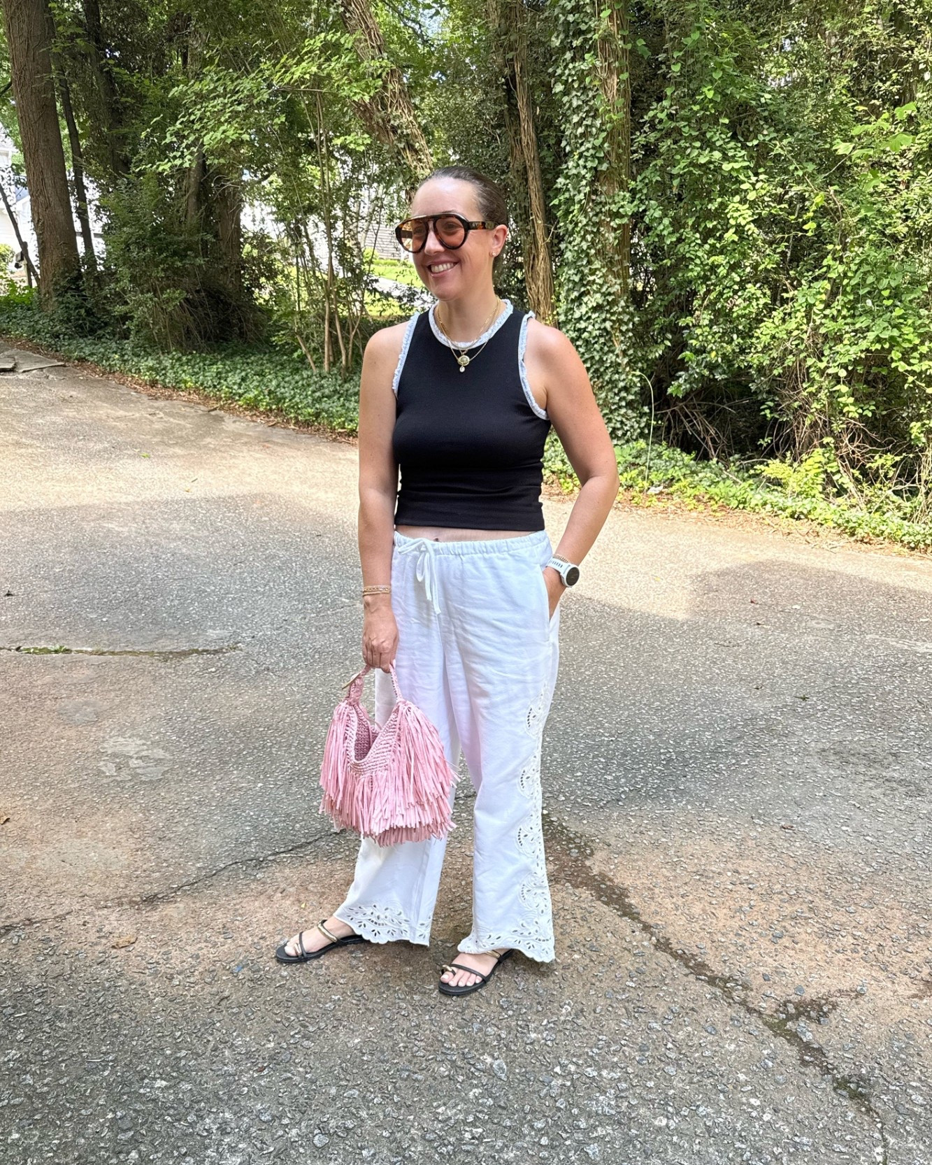This @Madewell fit is so easy to just throw and go! Where this to camp pick up today, and paired it with this fun fringe bag from  ￼ @Anthropologie I always love a pop of pink 🩷

#LTKootd #LTKmomlife #LTKMidsize