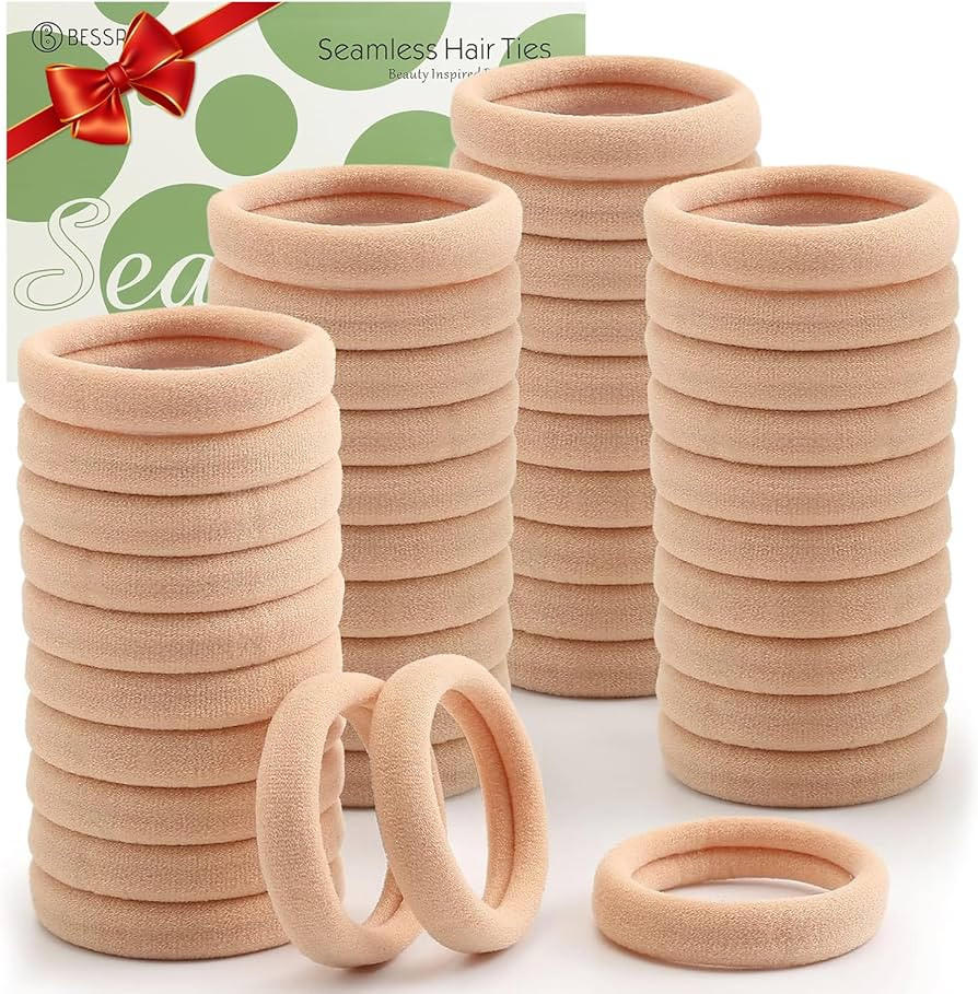 100 Pcs Thick Seamless Tan Hair Ties, Ponytail Holders Hair Accessories No Damage for Thick Hair ... | Amazon (US)