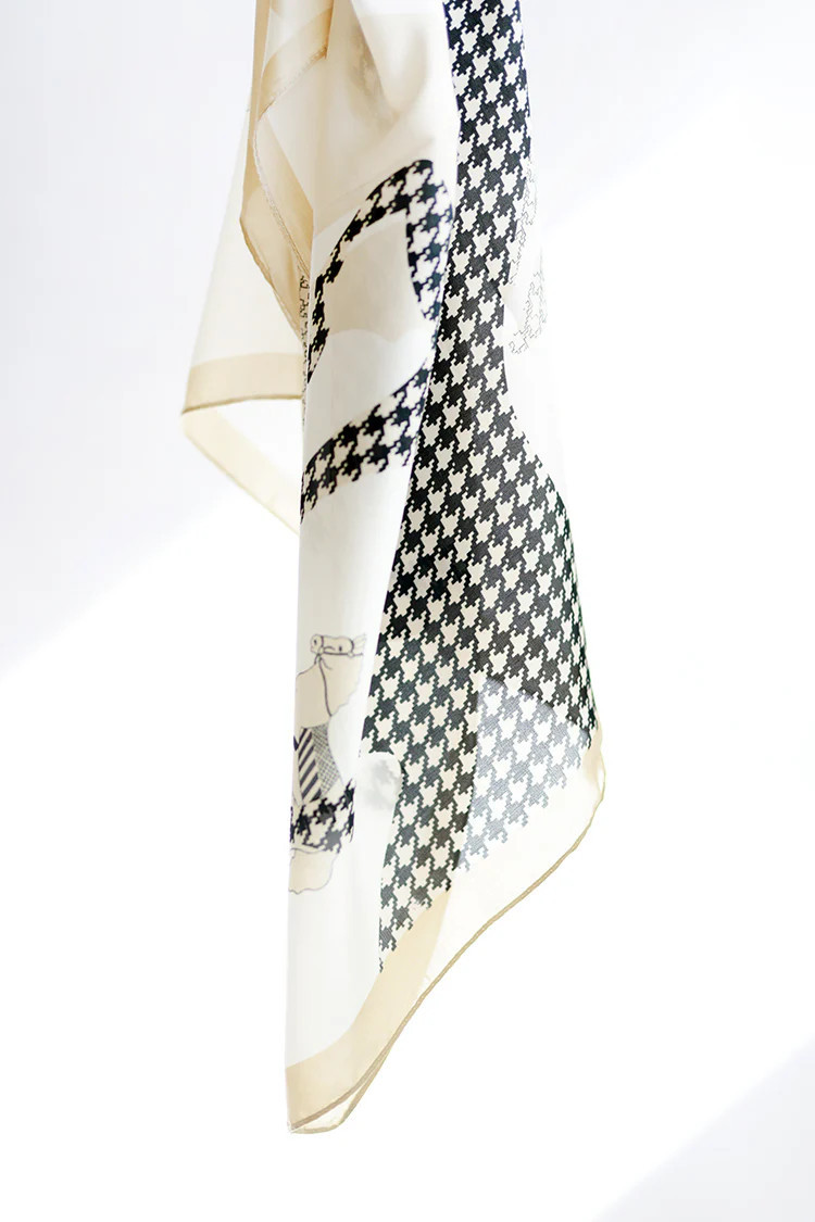 Ivory and Black Houndstooth Horse Square Scarf | Flea Style