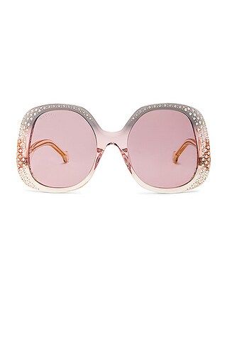 Gucci Vague Butterfly Sunglasses in Transparent Grey, Pink & Yellow | FWRD | FWRD 