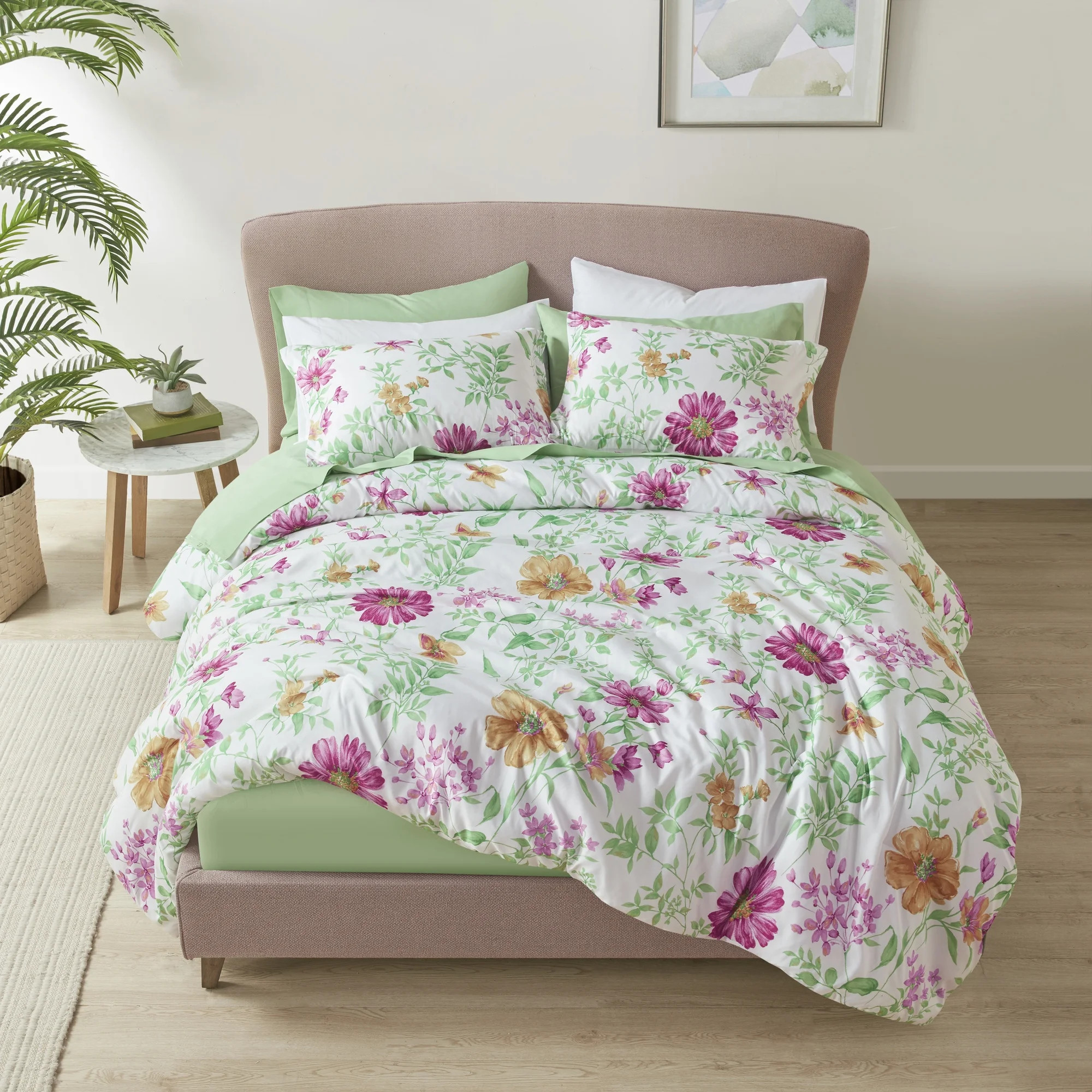 Comfort Spaces  6-Pieces Twin-XL Bed in a Bag Down Alternative Microfiber Daisies Green Floral Co... | Walmart (US)