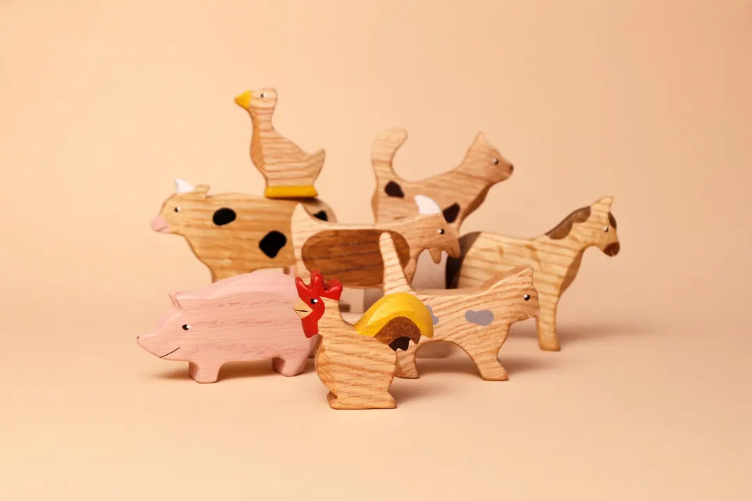 Handmade Oak Wood Farm Animal Toy Set: Montessori Figurines Nursery Decor - Etsy | Etsy (Global)