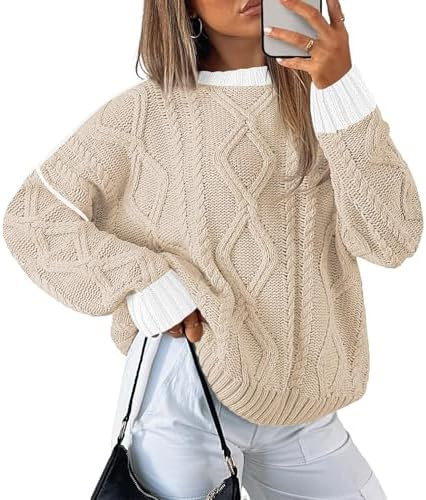 Disamer Womens Sweaters Oversized Cable Knit Sweater Fall Clothes 2025 Fashion Outfits Long Sleev... | Amazon (US)