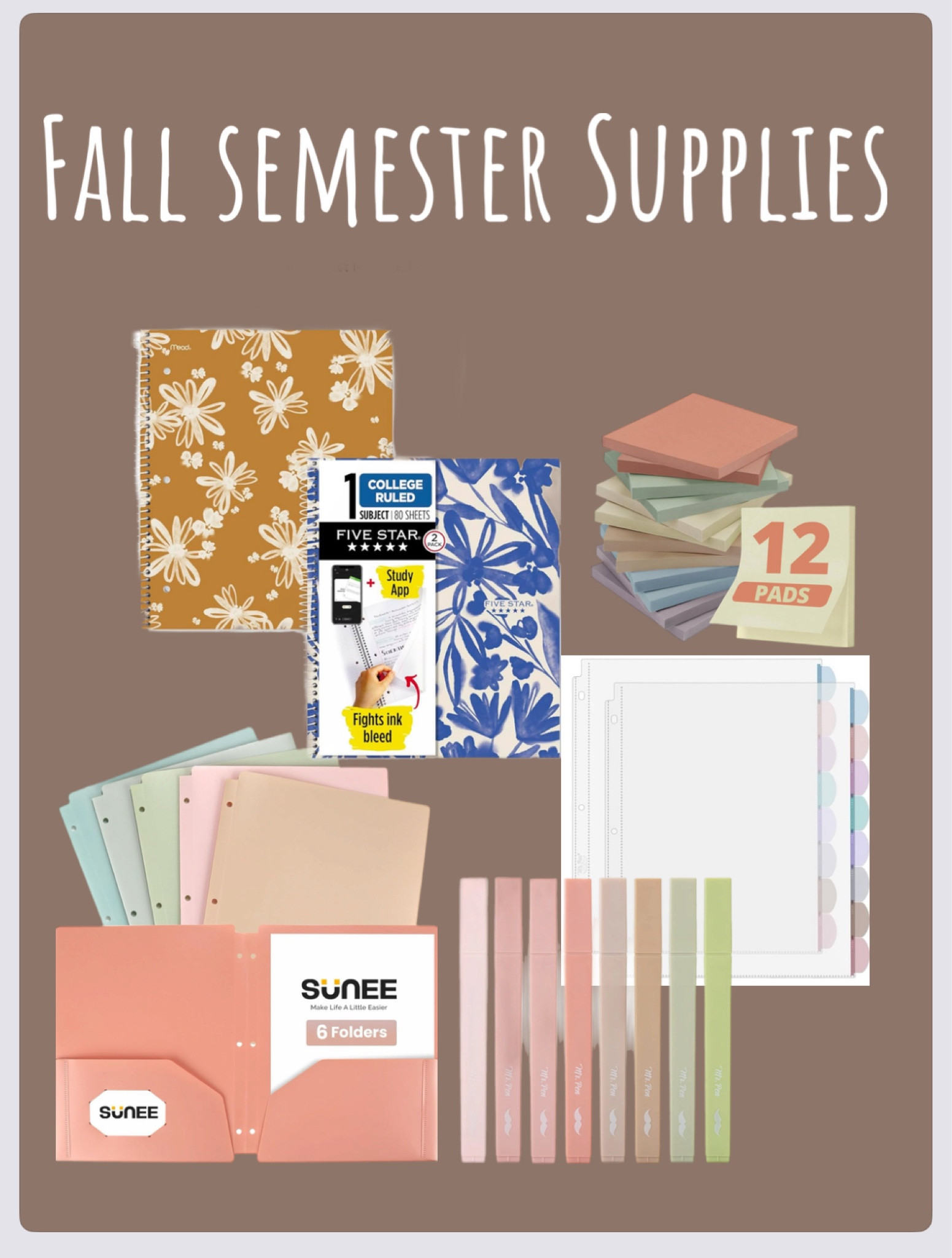 Fall School Supplies 

Aesthetic 
~ Hilighters 
~pens 
~ notebooks 
~ sticky notes 
~ folders

Student essentials  

#LTKSeasonal #LTKBacktoSchool