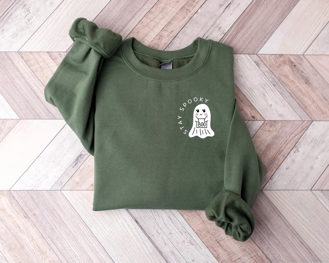 Halloween Shirt Comfort Sweatshirtretro Stay Spooky Pocket - Etsy | Etsy (US)