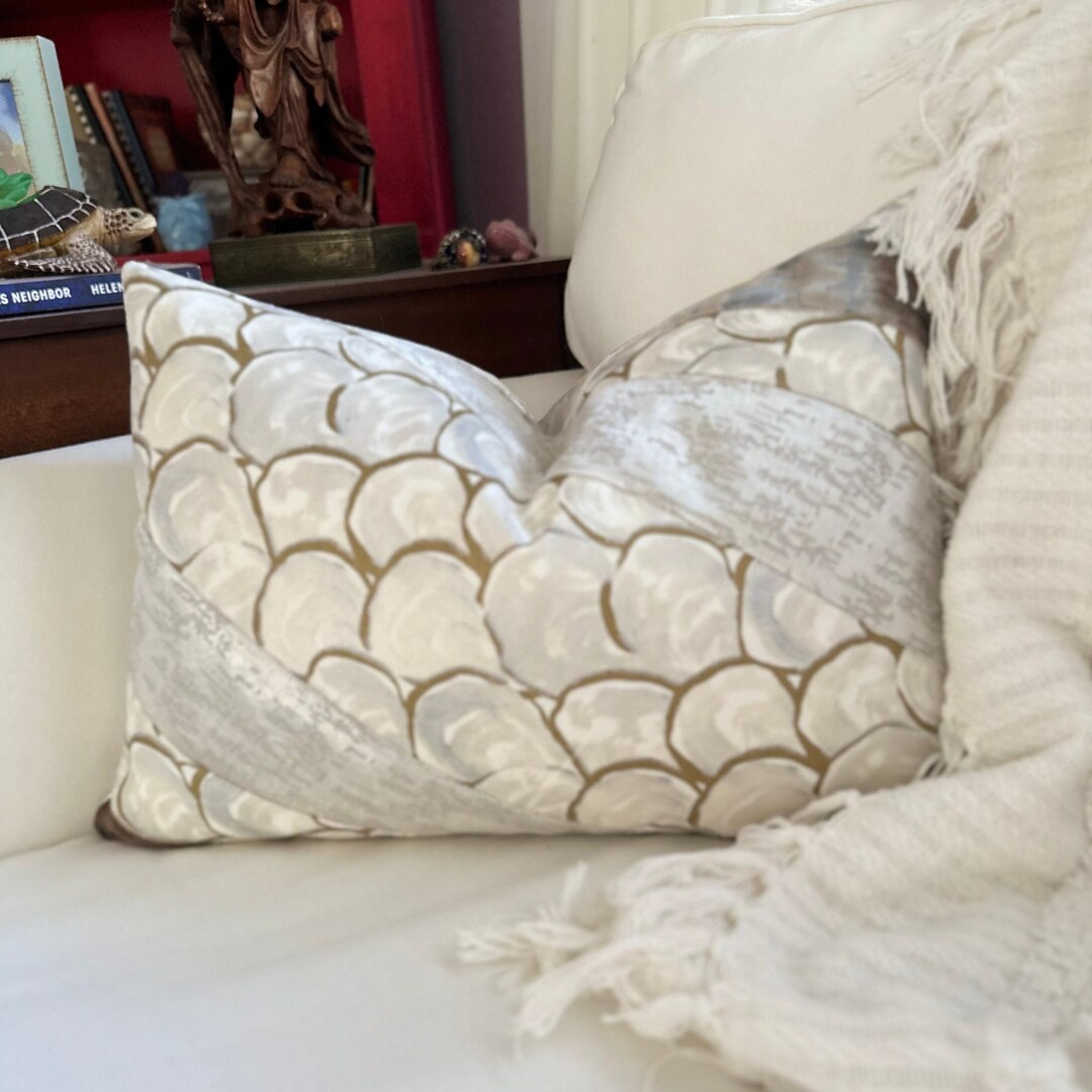 Boho Chic Oyster Scallop Pillow Cover, 14x20 Inch, Palm Orleans Fabric, Coastal Cottage Decor, La... | Etsy (US)