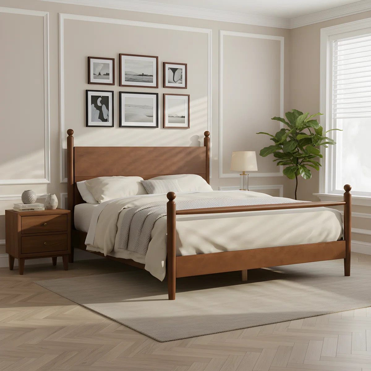 Harlow Modern Farmhouse Poplar Wood Bed Frame with Spindle Headboard and Slat Support | Wayfair North America