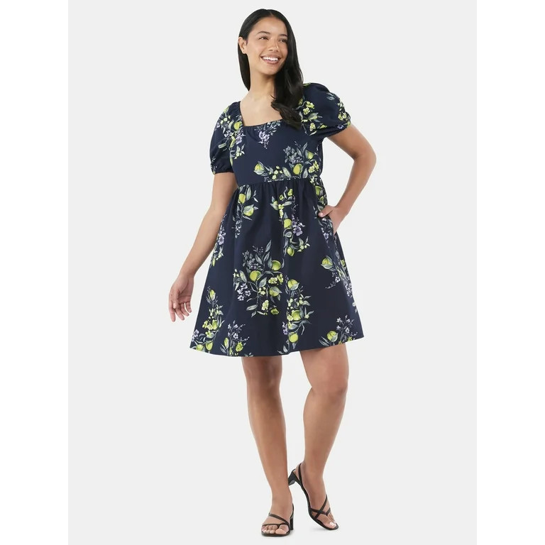 Time and Tru Women's Puff Sleeve Mini Dress, Sizes XS-XXXL | Walmart (US)