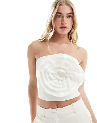 Vila Bridal jacquard bandeau top with 3D corsage in white | ASOS | ASOS (Global)