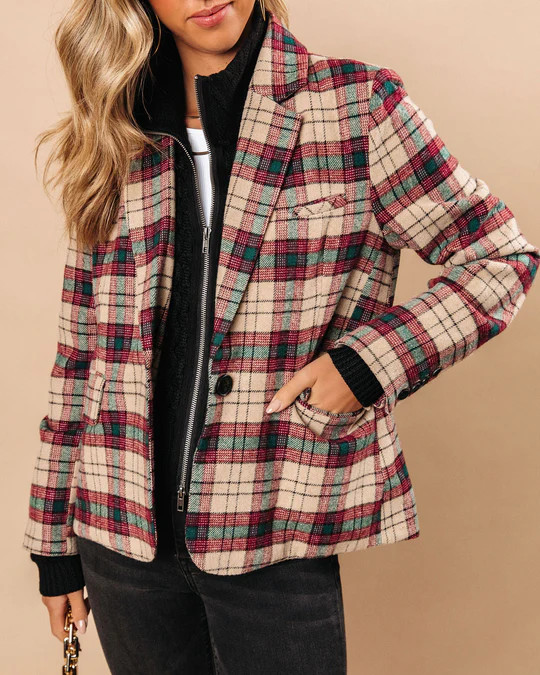 Good Tidings Pocketed Plaid Blazer | VICI