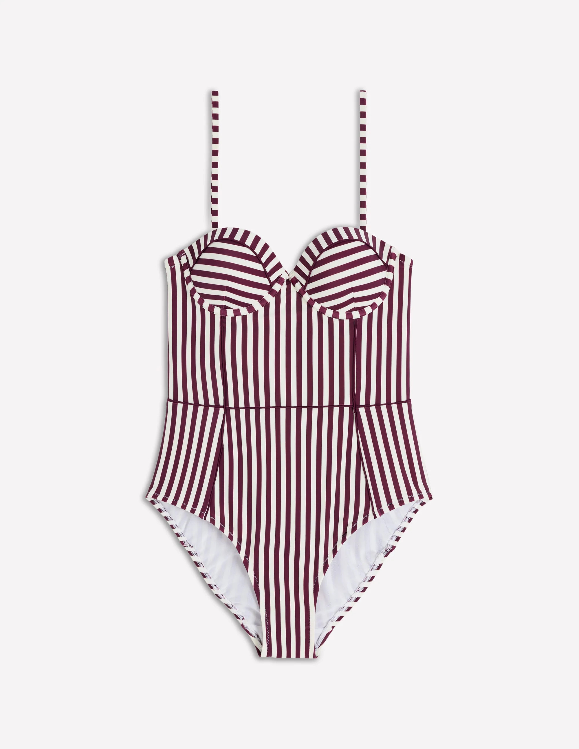 Rhodes Cup-Size Swimsuit-Chocberry, Ivory Stripe | Boden (US)