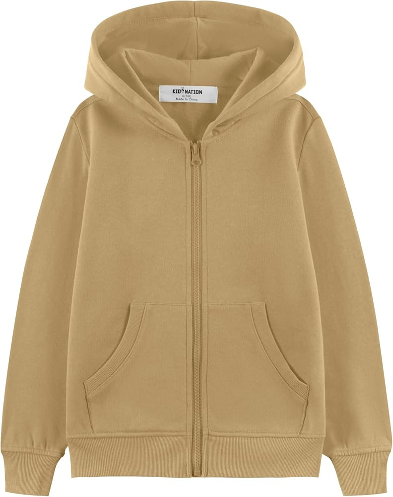 Kid Nation Kids Soft Brushed Fleece Zip-Up Hooded Sweatshirt Hoodie for Boys or Girls 4-12 Years | Amazon (US)