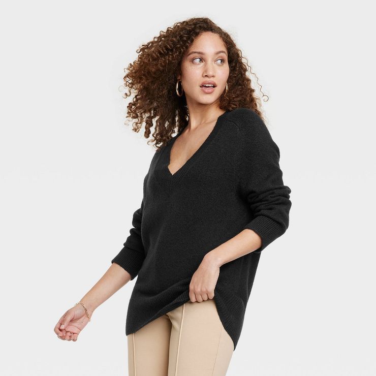 Women&#39;s V-Neck Tunic Sweater - A New Day&#8482; Black S | Target