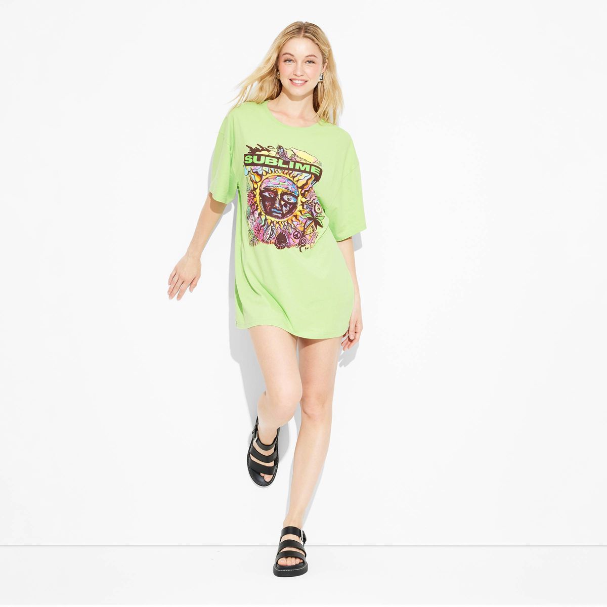 Women's Sublime Short Sleeve Graphic T-Shirt Dress - Green | Target
