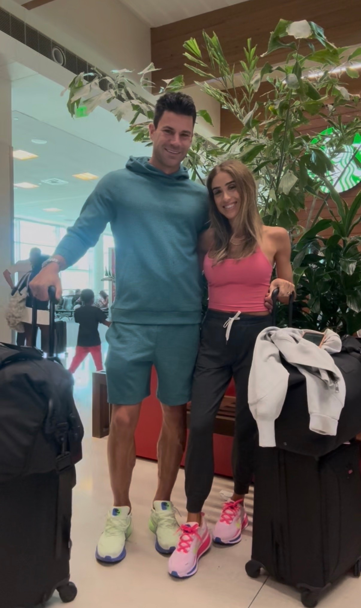 Our travel day outfits wearing xxs joggers, size xs tank 
He’s wearing a m in both

#LTKootd #LTKTravel #LTKMens