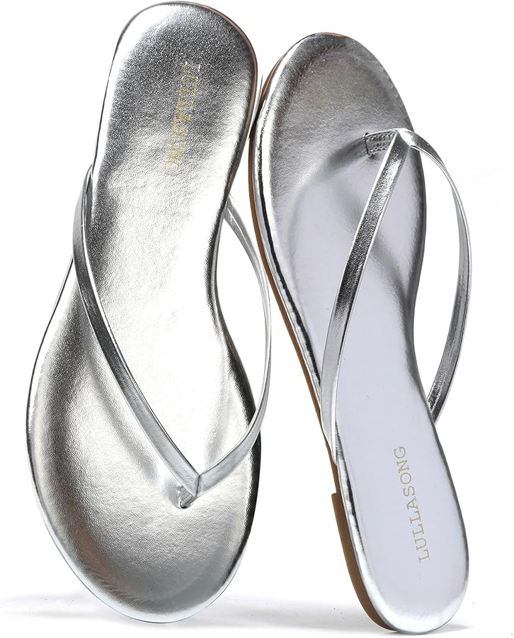 Flip Flops For Women Comfortable Round Toe Beach Sandals Thong Strap Slides Slip On Dressy Flats ... | Amazon (US)