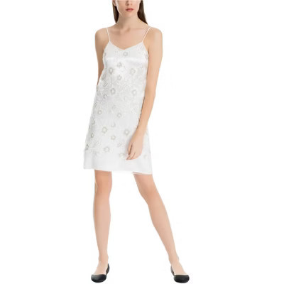 Max Studio London Womens Embroidered Sequined Slip Cocktail Dress, offwhite, Large | Target