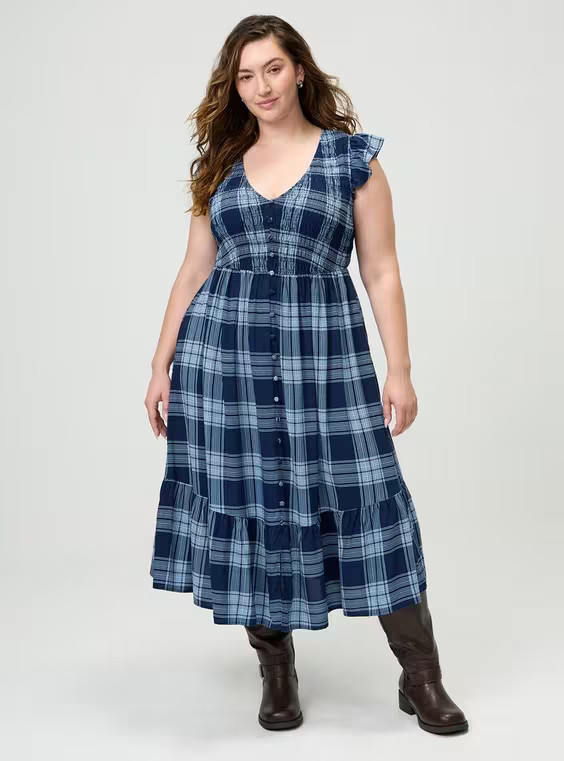 Ruffle-Sleeve Tiered Midi Dress | Torrid (US & Canada)
