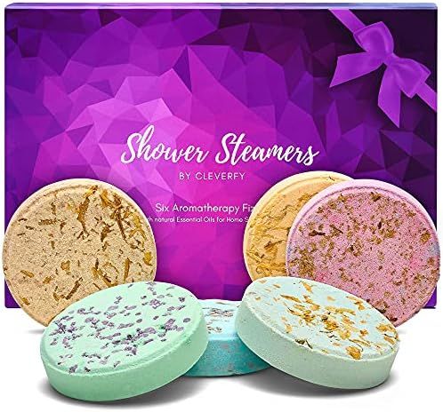 Cleverfy Aromatherapy Shower Steamers - Variety Pack of 6 Shower Bombs with Essential Oils. Purple S | Amazon (US)