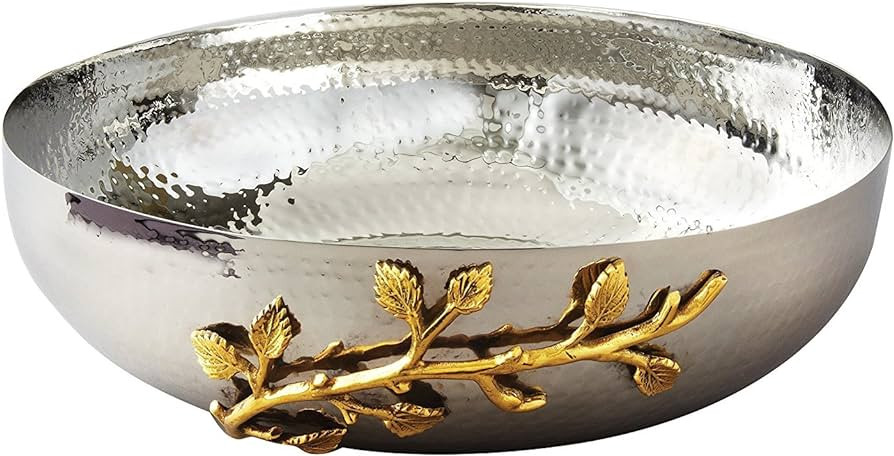 Elegance Golden Vine Hammered, 12-Inch, Silver/Gold Stainless Steel ,Salad Bowl | Amazon (US)